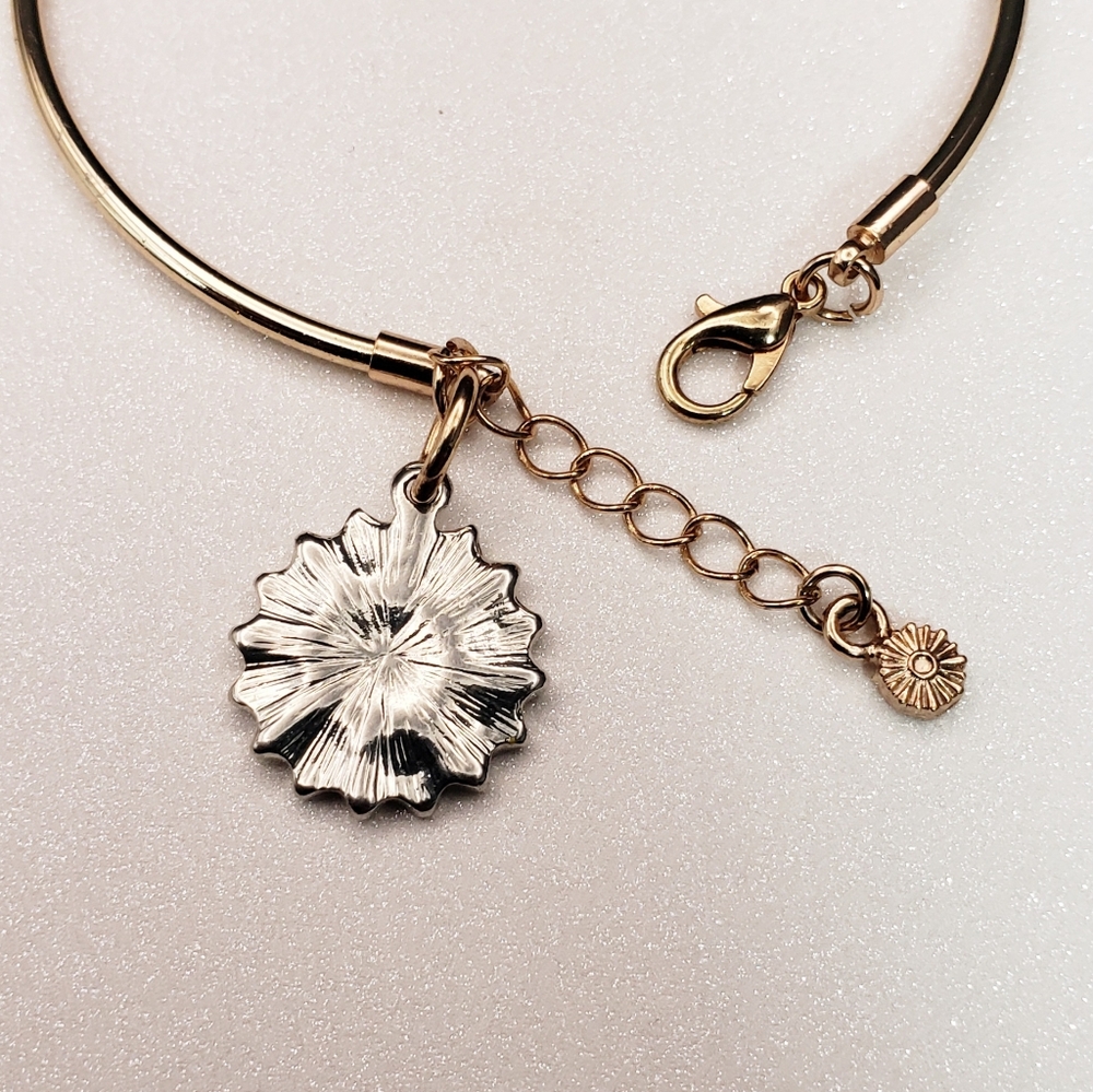 Sunflower Rhinestone Charm Bangle Bracelet Cuff Adjustable - Picture 6 of 10